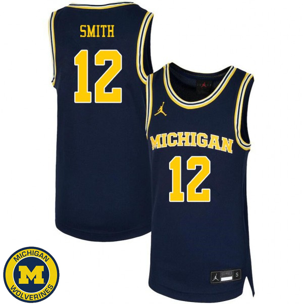 Men Michigan Wolverines #12 Mike Smith Navy College Basketball Jersey